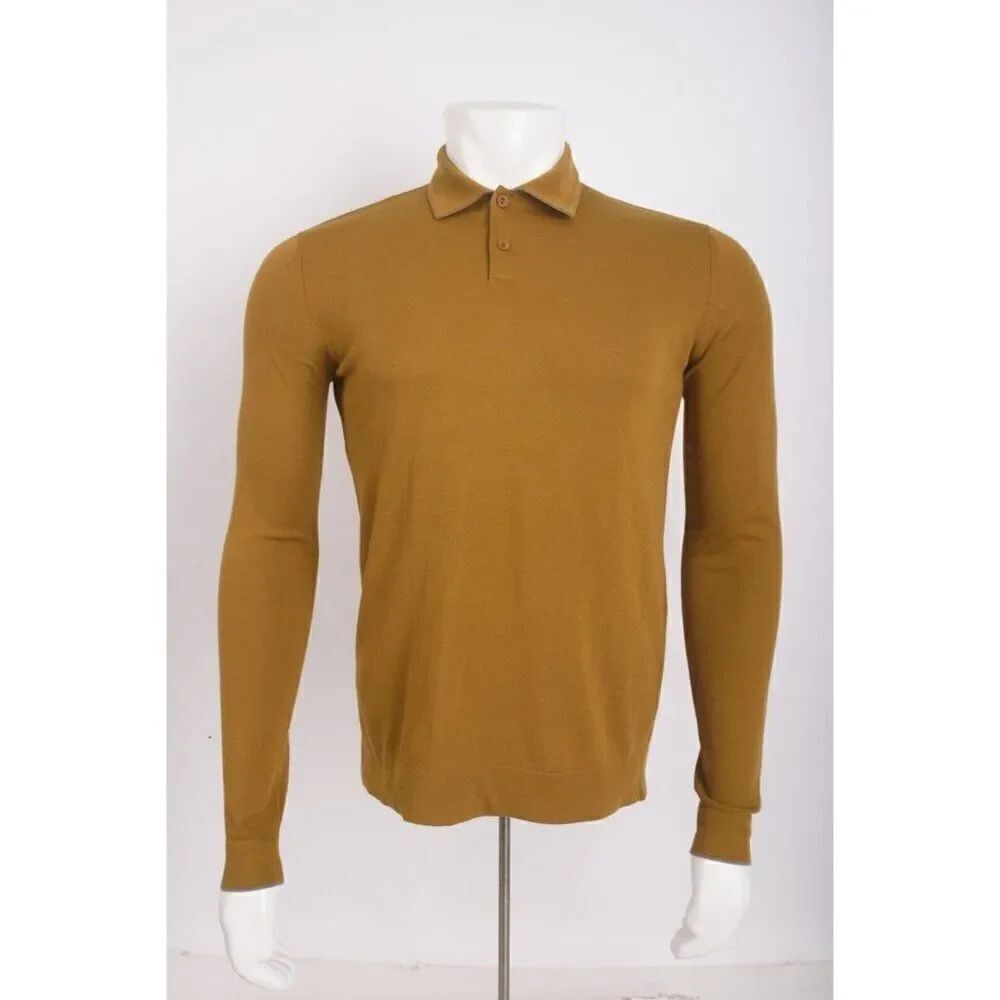 Loro Piana Womans Polo Shirt Top Sweater Size 48 US 14 Mustard Brown Cotton NWT